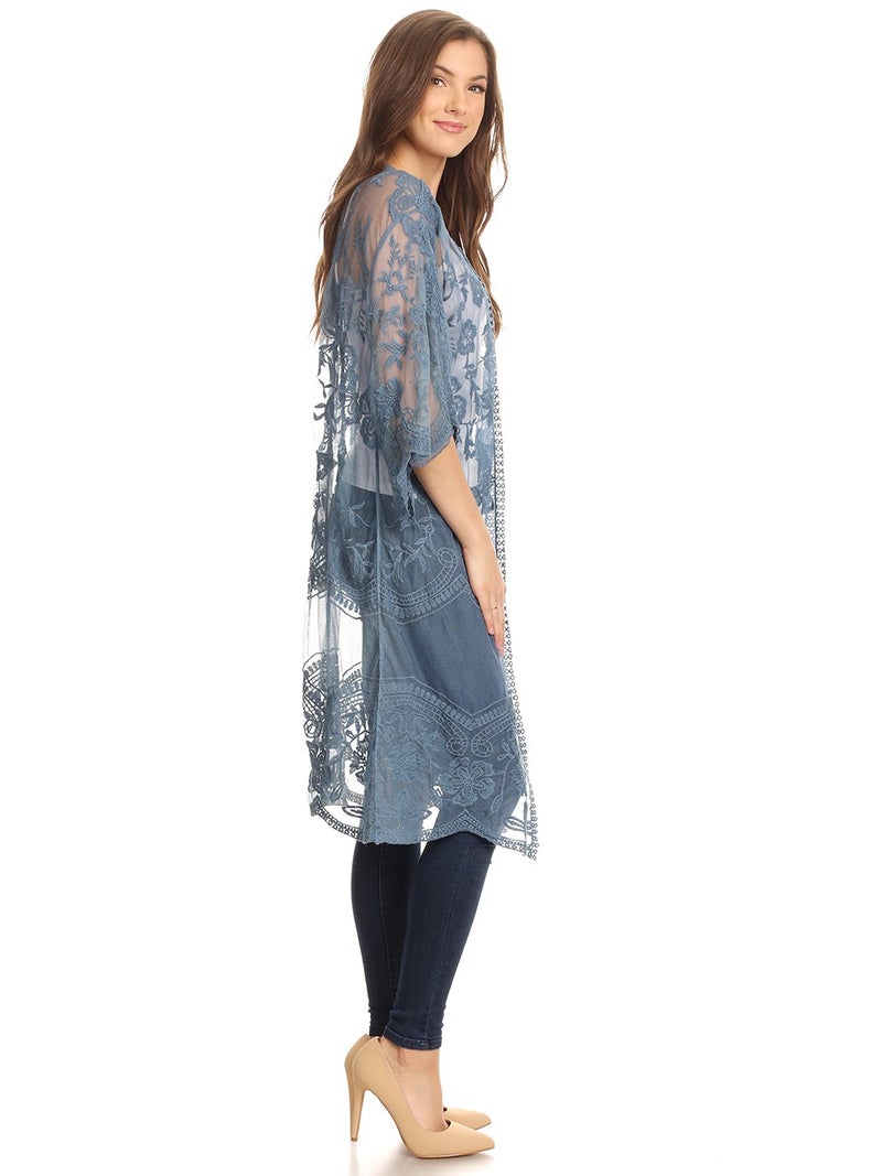 Anna-Kaci Floral Crochet Lace Cardigan for Women Beach Cover Ups Dress Kimono, Blue, OneSize - Image 3